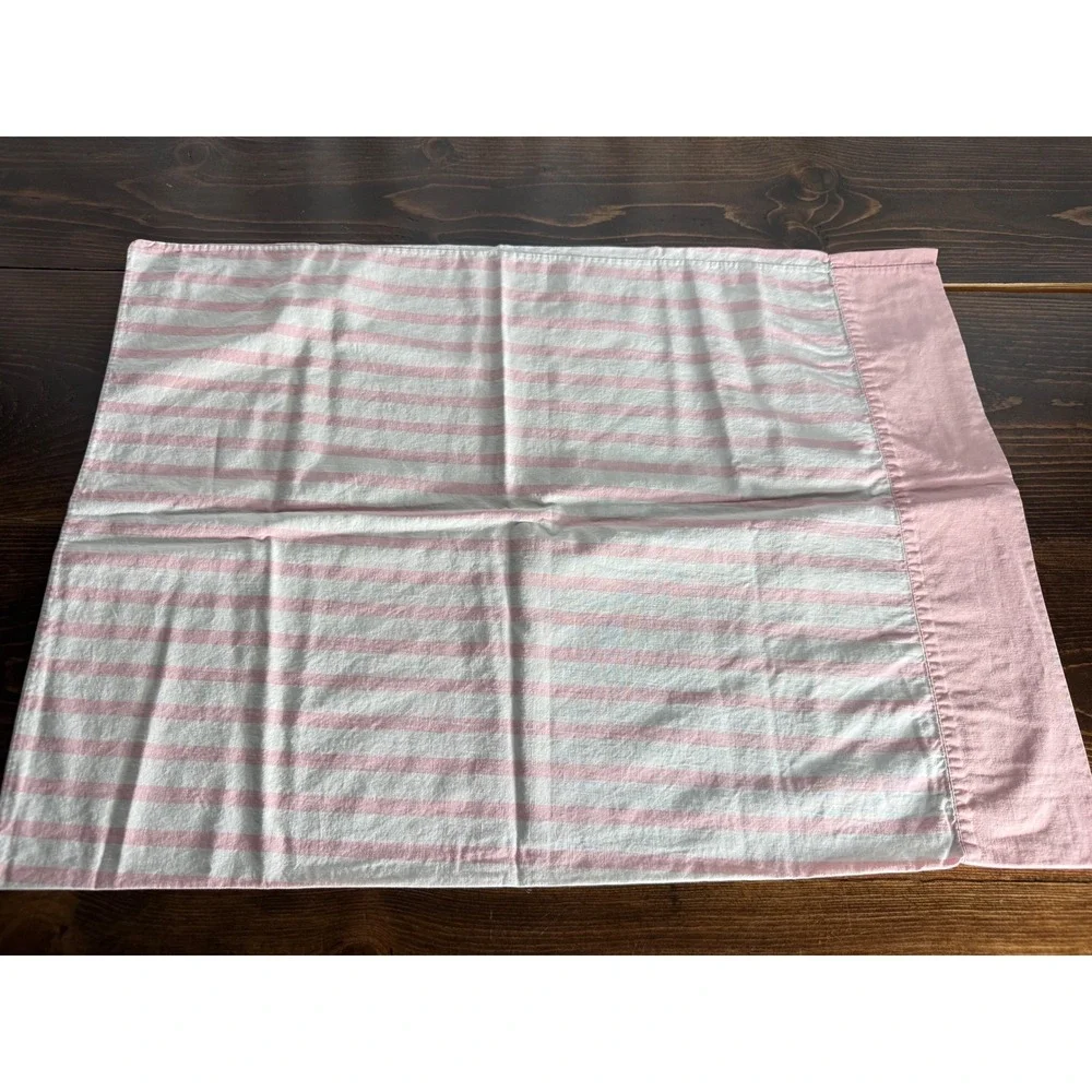 VTG Pepperell Pink White Striped Pillowcase Set 2 Fine Muslin 100% Cotton USA